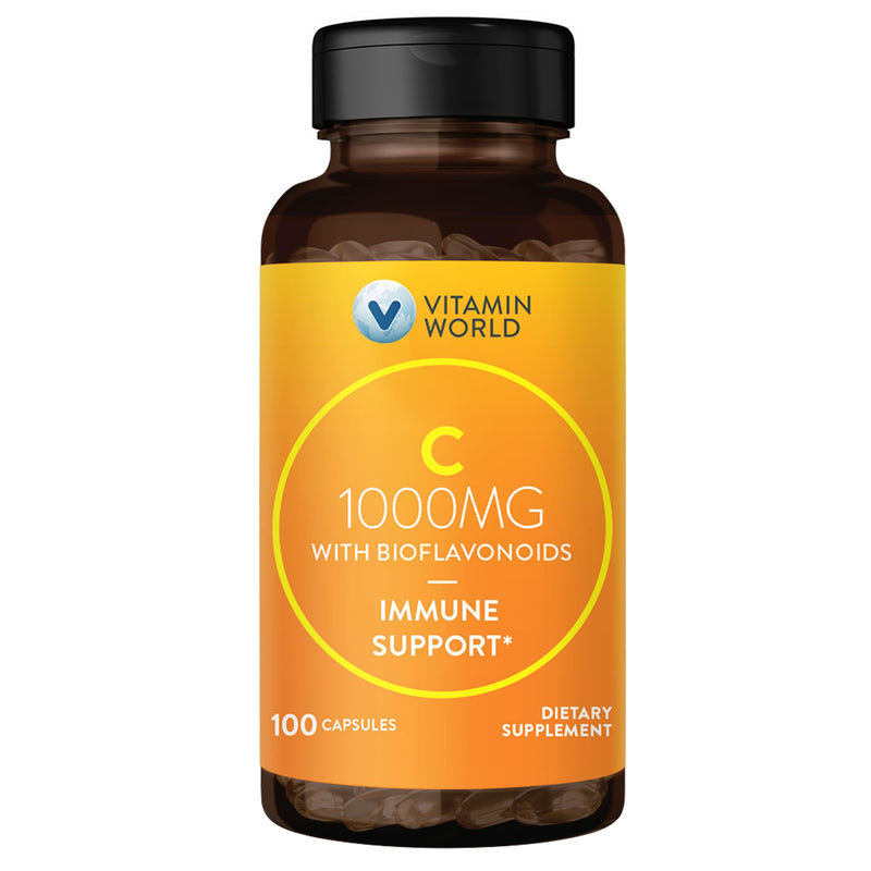 Vitamin World Vitamin C 1000 mg with Bioflavonoids, 100 Capsules | Immune Support, Antioxidant Protection, Vitamin C Supplement for Collagen Production, Bone & Skin Health, Gluten Free