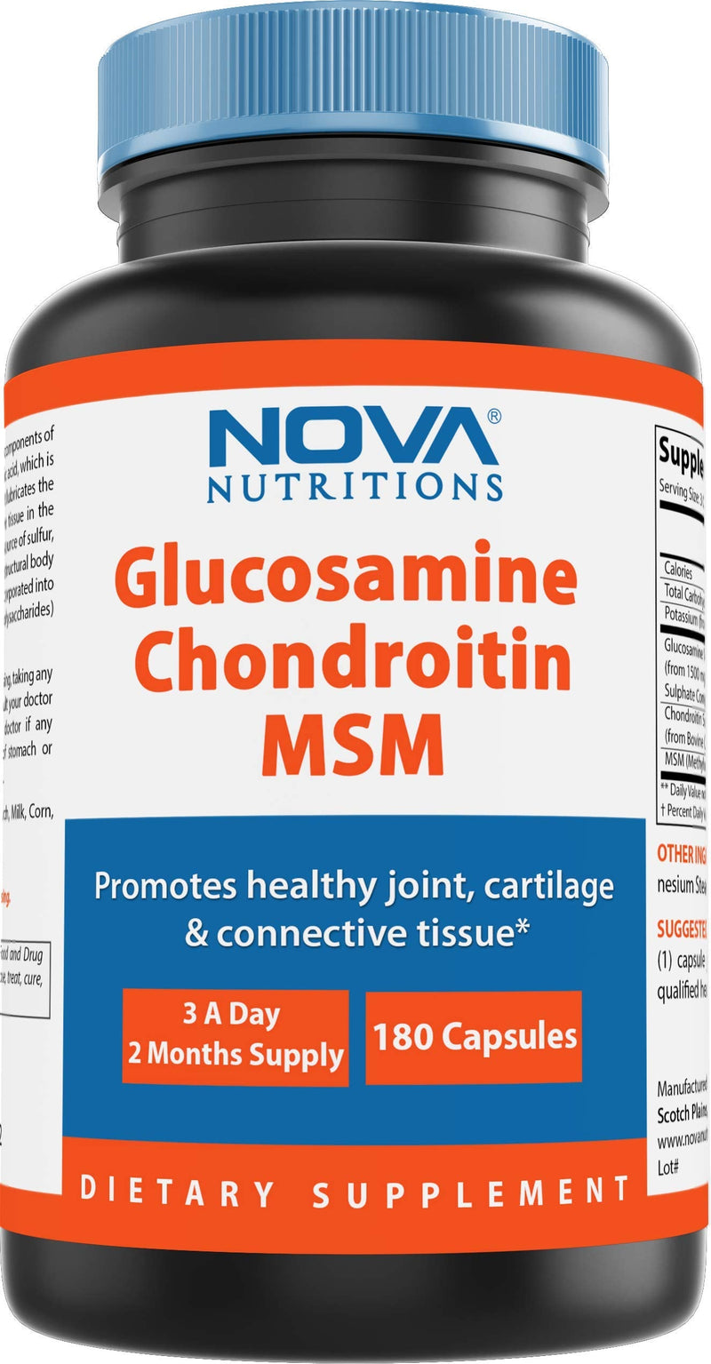 [Australia] - Nova Nutritions Triple Strength Glucosamine Chondroitin MSM 2600mg/Serving Capsules, Supports Healthy Joint, Cartilage and Connective Tissue - Promotes Joint Comfort & Flexibility 180 Count 