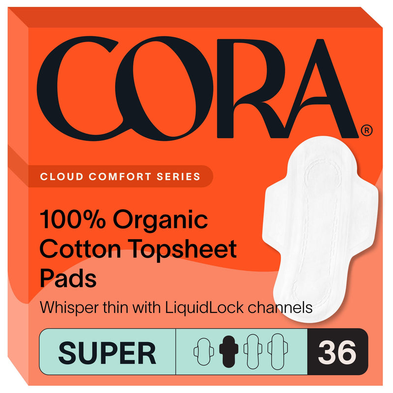 [Australia] - Cora Organic Pads | Ultra Thin Period Pads with Wings | Super Absorbency | Ultra-Absorbent Sanitary Pads for Women | 100% Organic Cotton Topsheet (36 Count) 36 Count 