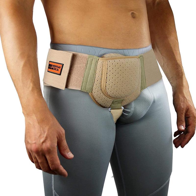 [Australia] - Everyday Medical Inguinal Hernia Support Belt for Men I Fits Left or Right Side I Post Surgery Men and Womens Hernia Support Truss for Inguinal, Groin Hernias I Adjustable Waist Strap I Beige | S/M Small/Medium (Pack of 1) 
