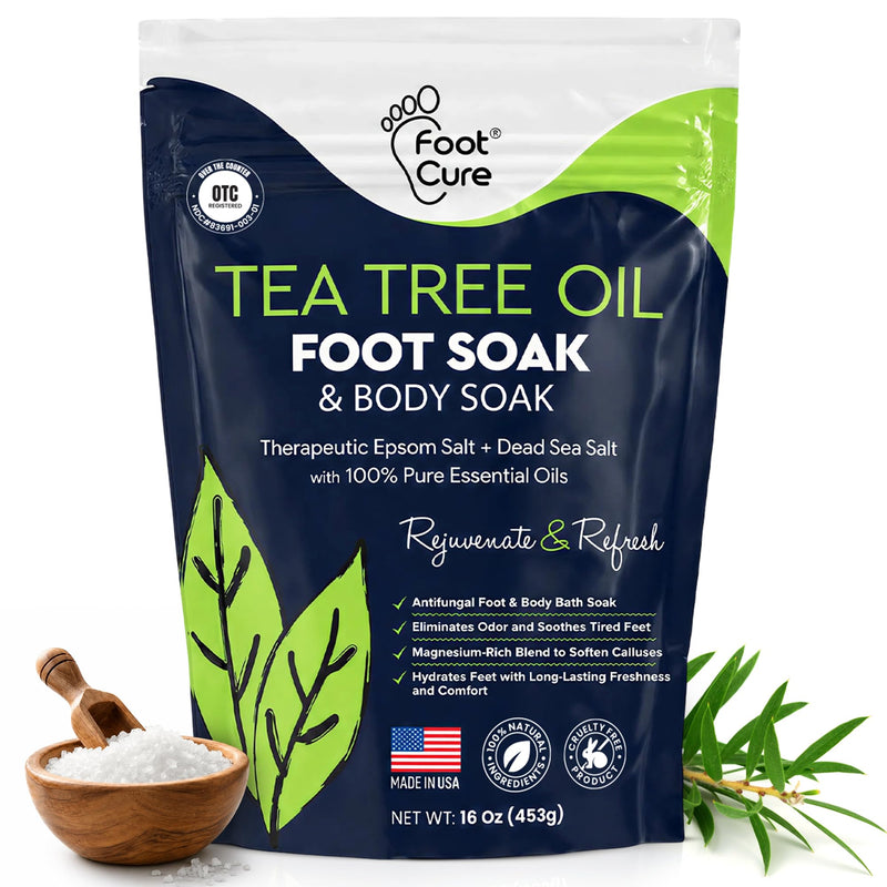 Tea Tree Oil Foot Soak with Epsom Salt - For Toenail Repair, Athletes Foot, Softens Calluses, Soothes Sore & Tired Feet, Nail Discoloration, odor Scent, Spa Pedicure Care - Made in USA 16 oz Tea Tree 16 Ounce (Pack of 1)