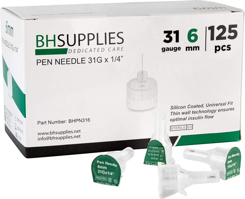 [Australia] - BH Supplies Insulin Pen Needles 31 Gauge - 1/4", 6mm (Pack of 125) 