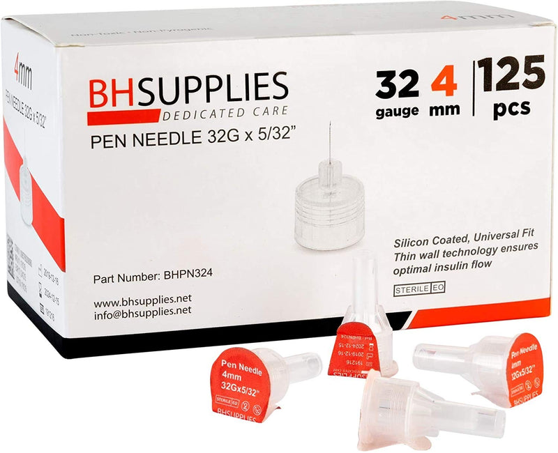[Australia] - BH Supplies Insulin Pen Needles 32 Gauge - 5/32", 4mm (Pack of 125) 