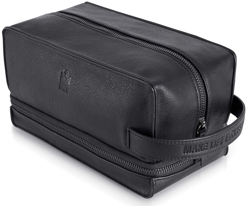 MAKE LIFE EXCLUSIVE Men's Leather Toiletry Bag, Travel Dopp Kit, Shave Kit | Waterproof, Razor & Cologne Compartments, Grooming Organizer for Travel – Men's Gift Midnight Black 2 - Compartment