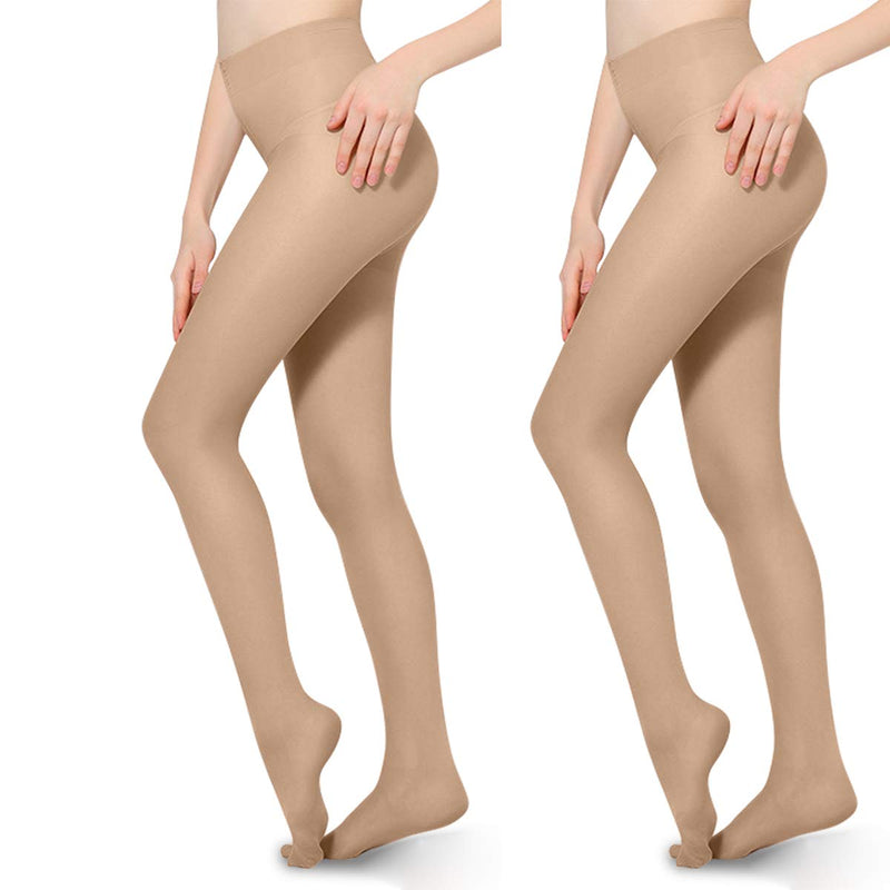 [Australia] - 2 PCS Compression Pantyhose 20-30mmHg Tight Support Stockings Gradient Compression Closed Toe for Women Swelling Varicose Veins Edema L Beige Large (Pack of 2) 