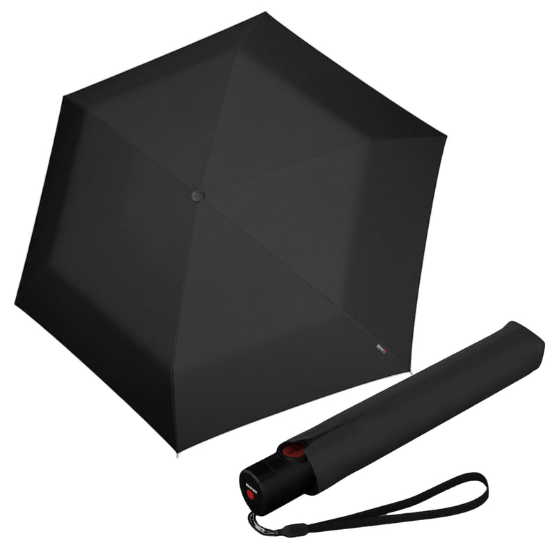 Knirps U.200 Ultra Light Duomatic Automatic Open Rain Umbrella - Compact Windproof Travel Umbrella for Adults - 97cm Diameter Retractable With Carrying Case Black