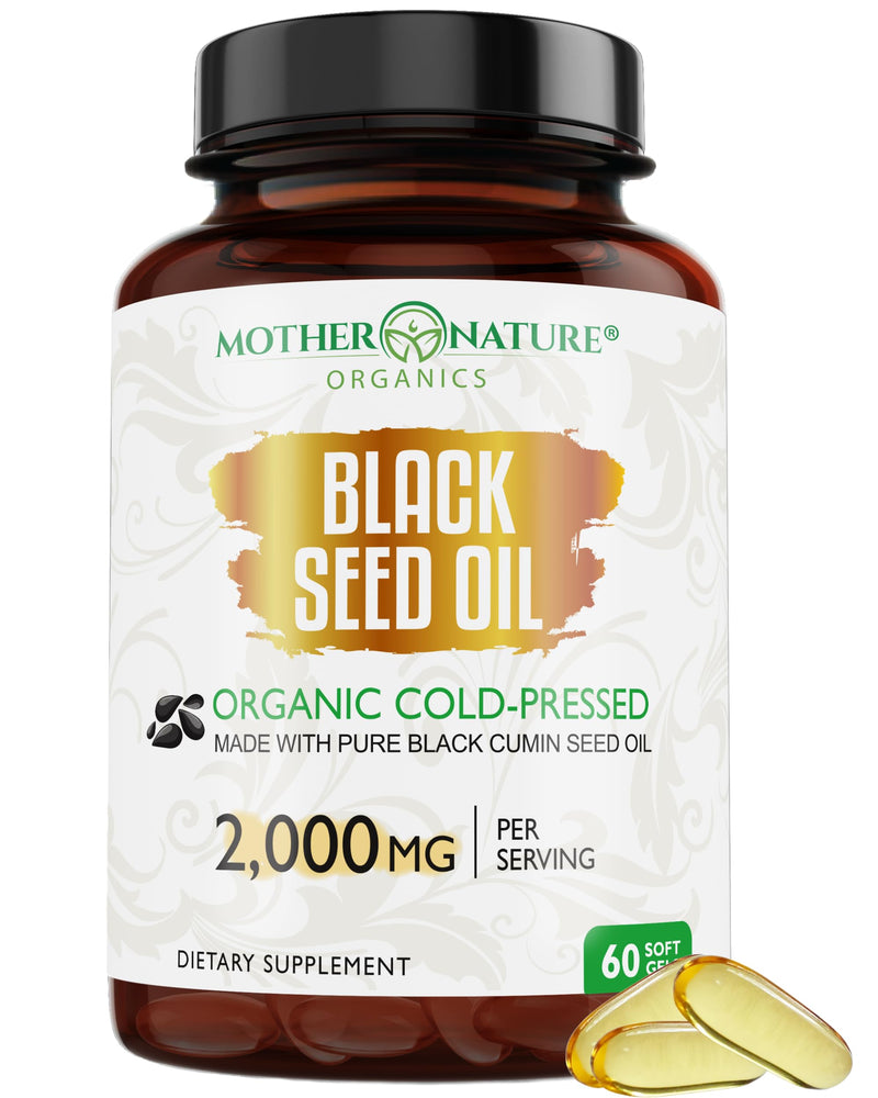 [Australia] - Organic Black Seed Oil 2000mg - 60 Softgel Capsules (Non-GMO) Premium Cold-Pressed Nigella Sativa - Black Cumin Seed Oil with Omega 3, 6, 9 - Darkest, Highest TQ Content… 