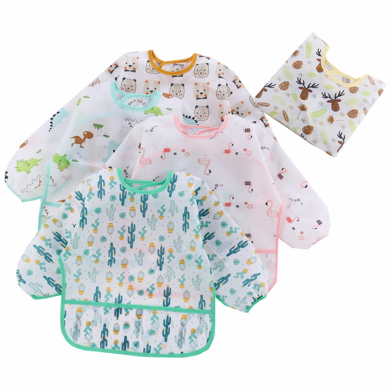 [Australia] - 5 Pcs Long Sleeved Baby Toddler Bibs Waterproof Sleeved Bib 3-24 Months 5pcs Set a 