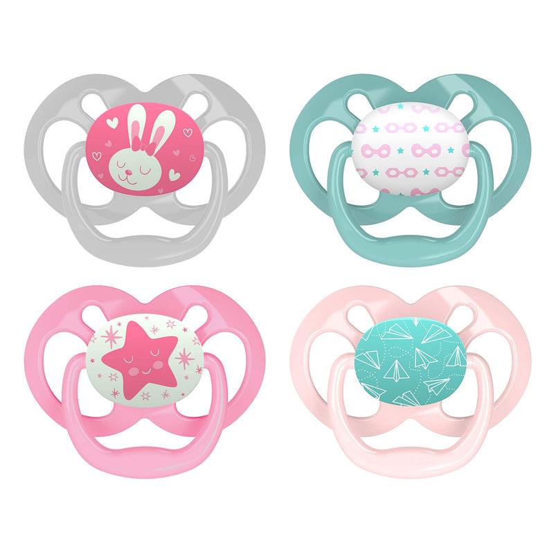 [Australia] - Dr. Brown's Advantage Pacifiers, Stage 2, Pink, 6 -18 Month Old, 4 Count 4 Pack, Purple Nature, Glow-in-the-Dark + Scooter Squirrel 