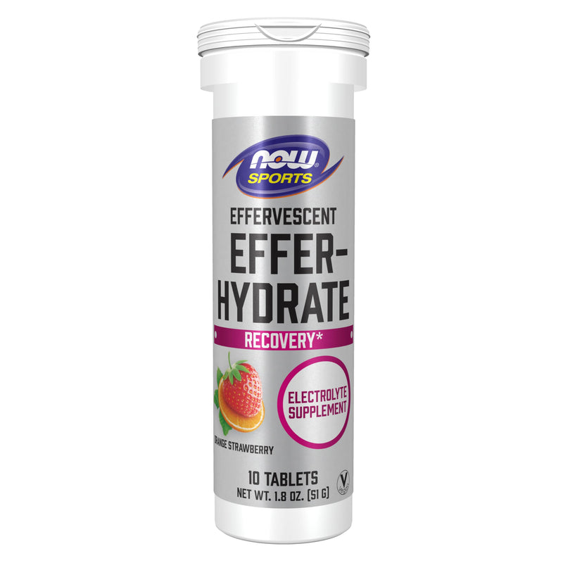 [Australia] - NOW Sports Nutrition, Effervescent Effer-Hydrate, Electrolyte Supplement, Recovery*, Orange Strawberry, 10 Tablets 10 Count (Pack of 1) 