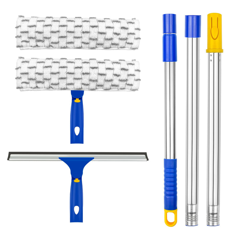 [Australia] - ITTAHO Squeegee for Window Cleaning,12" Squeegee and 11" Microfiber Scrubber Combi with Stainless Steel Pole,Extendable Window Cleaner for Car,Sliding Door,Shower Glass Door-Swivel Style-2 Pads Blue 12" Squeegee 