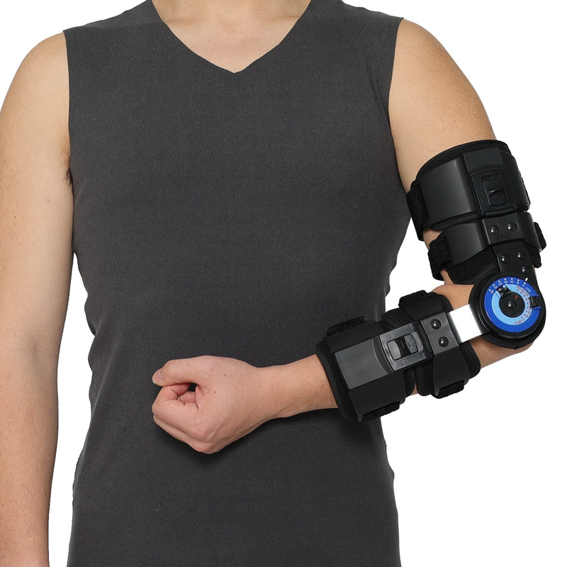 [Australia] - Orthomen Hinged ROM Elbow Brace, Adjustable Post OP Elbow Brace Stabilizer Splint Arm Injury Recovery Support After Surgery Fracture Rehabilitation (Left) Left 