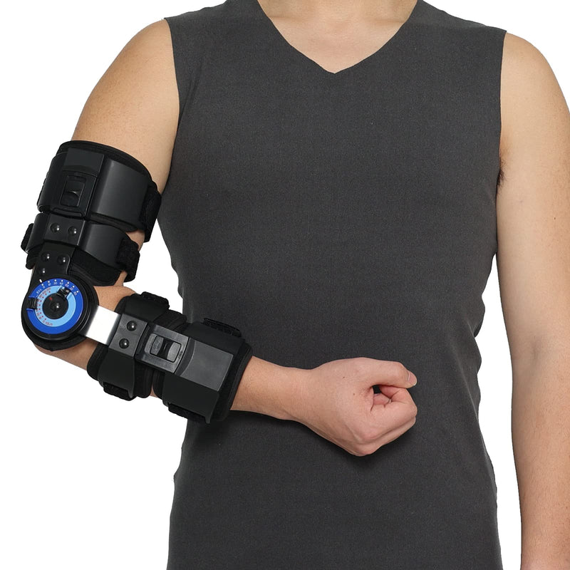 [Australia] - Orthomen Hinged ROM Elbow Brace Stabilizer, Adjustable Post OP Arm Support Splint for Surgery Recovery, Fracture & Dislocation, 10°-15° Incremental Control, Universal Fit Men and Women (Right) Right 