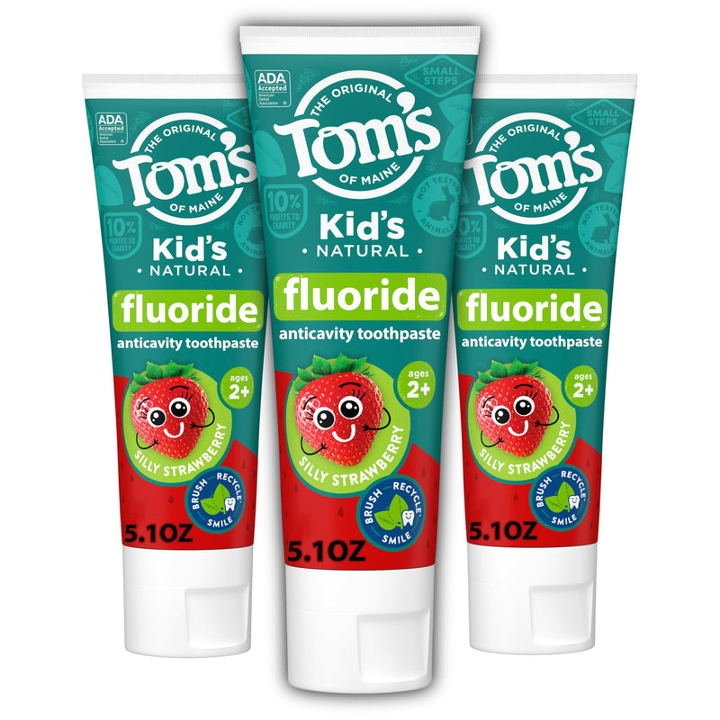 [Australia] - Tom's of Maine ADA Approved Fluoride Kids Toothpaste, Natural Toothpaste, Dye Free, No Artificial Preservatives, Silly Strawberry, 5.1 oz. 3-Pack (Packaging May Vary) 5.1 Ounce (Pack of 3) 