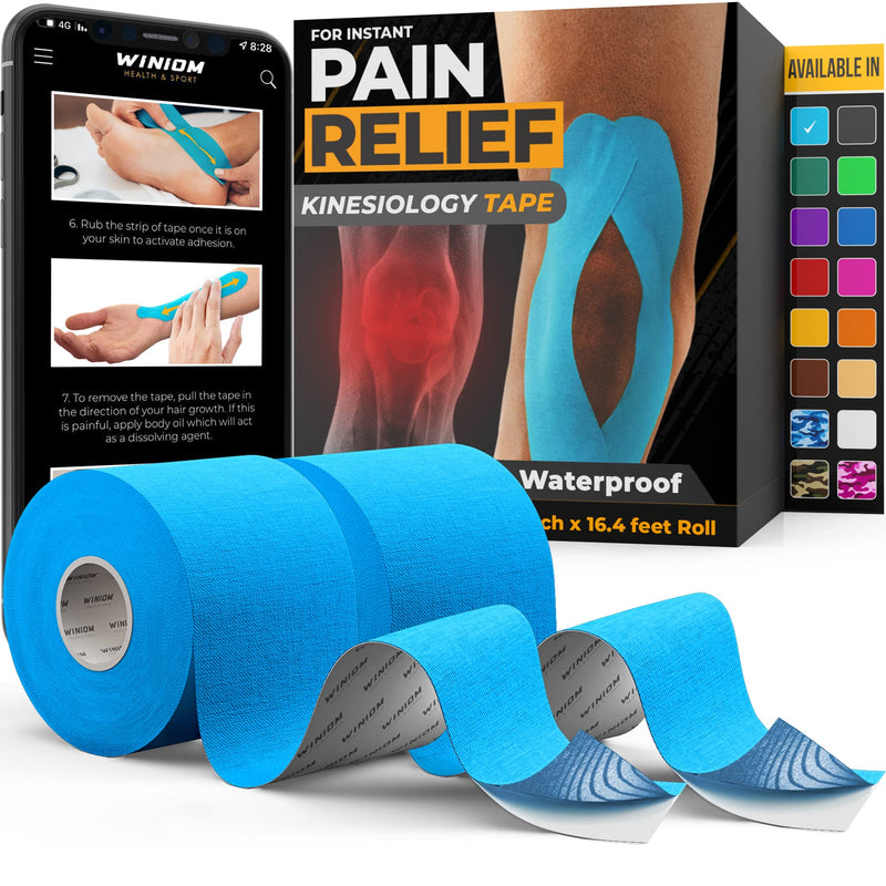 Kinesiology Tape-Incredible Support for Athletic Sports and Recovery+Free Taping Guide-Uncut 2 inch 16.4 feet Roll (Electric Blue, Pack of 2) Electric Blue