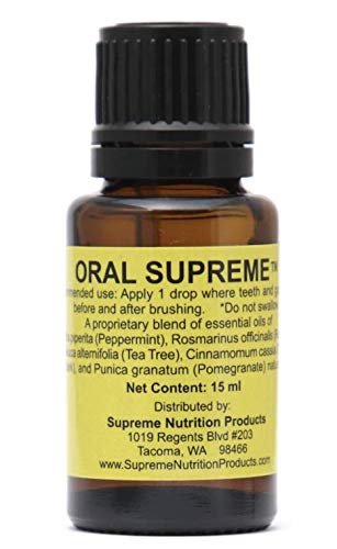 Supreme Nutrition Oral Supreme - Essential Oil Blend, 15 ml Peppermint-Rosemary-Tea Tree-Cinnamon bark-Pomegranate blend 0.37 Fl Oz (Pack of 1)