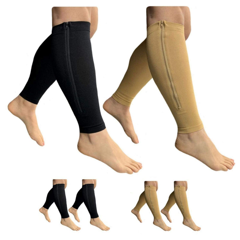 HealthyNees Footless 15-20 mmHg Zipper Compression Leg Calf Shin Sleeve 2 Pairs (Mix Combo, L/XL) Mix Combo