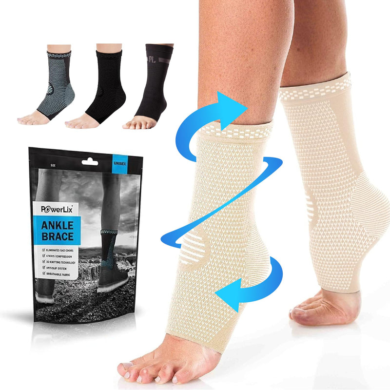 POWERLIX Legs Orthopedic Brace Compression Support Sleeve (Pair) for Swelling, Sprain, Plantar Fasciitis, Arthritis, Tendinitis Medium(2 Pack) Ankle Brace Beige