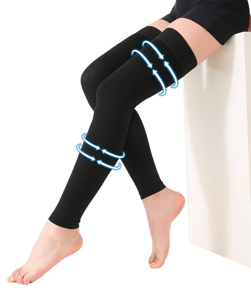 [Australia] - KEKING® Thigh High Compression Stockings Footless, Unisex, 15-20mmHg Leg Support Compression Sleeves with Anti-Slip Silicone Band, Treatment Swelling, Varicose Veins, Edema, DVT, Black X-Large 15-20mmhg Black Sleeve 