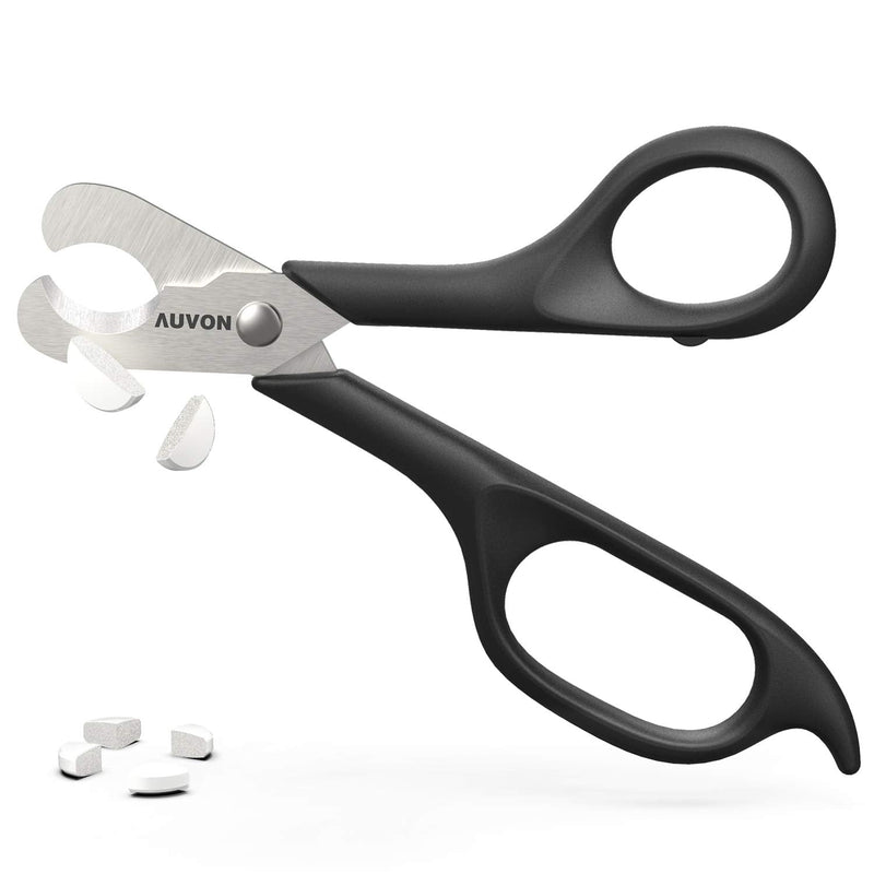[Australia] - AUVON Scissors-Shaped Pill Cutter, Sharp Blade Pill Splitter for Accurately Dividing Various Size of Vitamins, Tablets and Medications in Half Black 