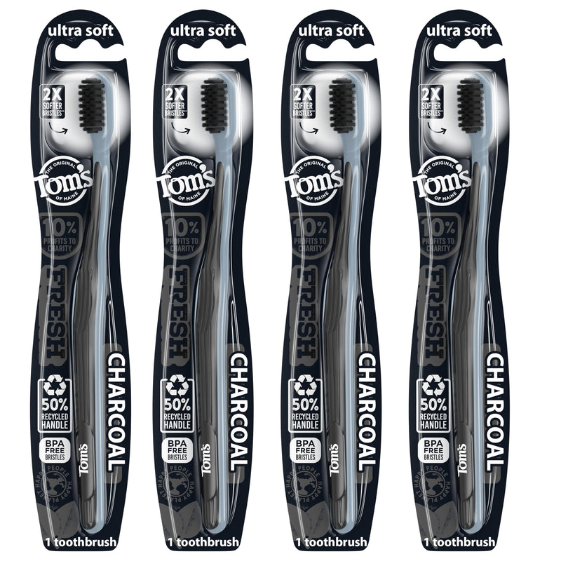 Tom's Of Maine Gentle Charcoal Toothbrush, Soft, 4-Pack (Packaging May Vary) Black 1 Count (Pack of 4)