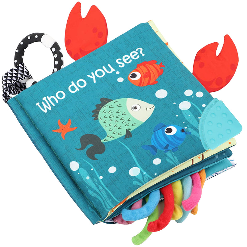 [Australia] - Fish Baby Books Toys, Touch and Feel Cloth Soft Crinkle Books for Babies,Toddlers Infant Kids Teething Toys Activity Early Education Toys, Teether Ring, Baby Book Octopus,Ocean Sea Animal Shark Tails 