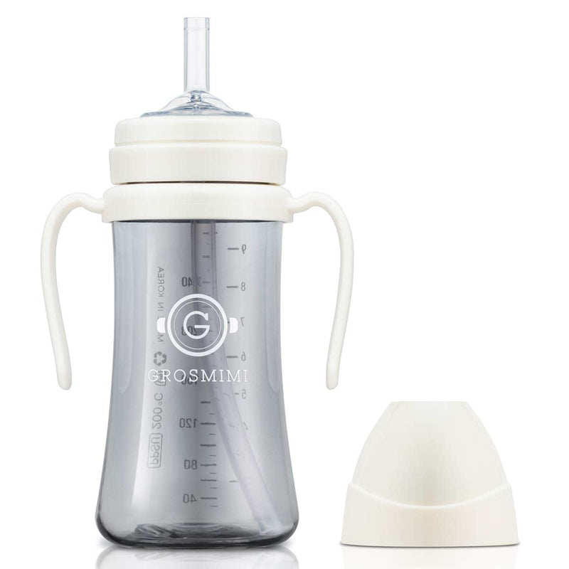[Australia] - GROSMIMI Spill Proof no Spill Magic Sippy Cup with Straw with Handle for Baby and Toddlers, Customizable, PPSU, BPA Free 10 oz (White) White 