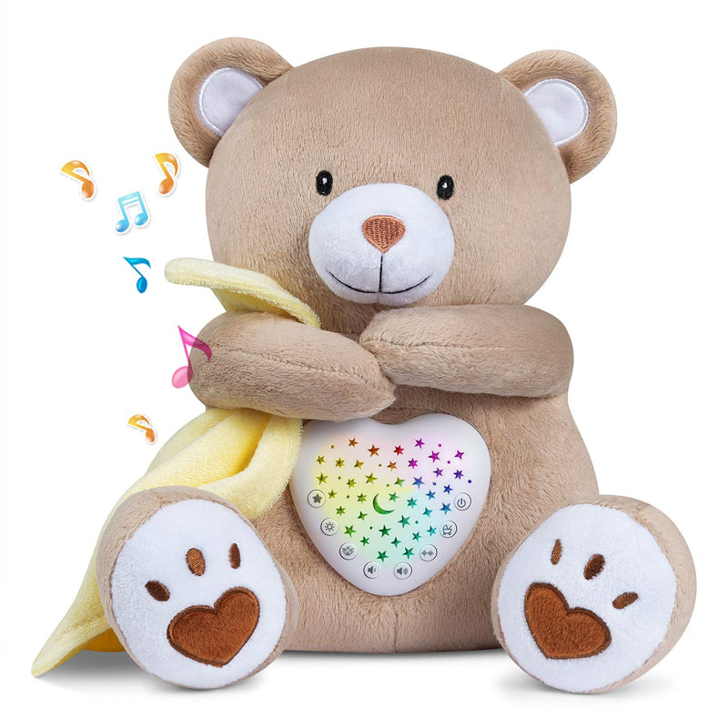 [Australia] - BEREST Rechargeable Baby Sleep Smile Bear, Mom's Heartbeat Baby Cry Sensor Lullabies & White Noise Sound, Nursery Decor Night Light Projector Toddler Crib Sleeping Aid, Baby Shower Gifts A13- RBear 