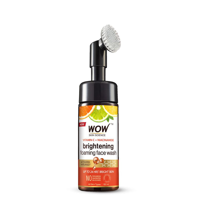 WOW Skin Science Vitamin C Exfoliating Face Wash With Brush, Soft, Silicones Bristles, Foaming Cleanser For All Skin Type, Hydrate For Smooth Skin, Helps Remove Blackheads, Reduce Acne Breakout, 100ml 3.4 Fl Oz (Pack of 1)