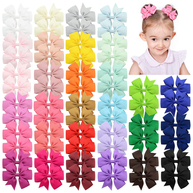 [Australia] - Choicbaby 60pcs 3 Inches Boutique Grosgrain Ribbon Pinwheel Hair Bows for Baby Girls, Toddler Bows Hair Clip Birthday Gifts In Pair 