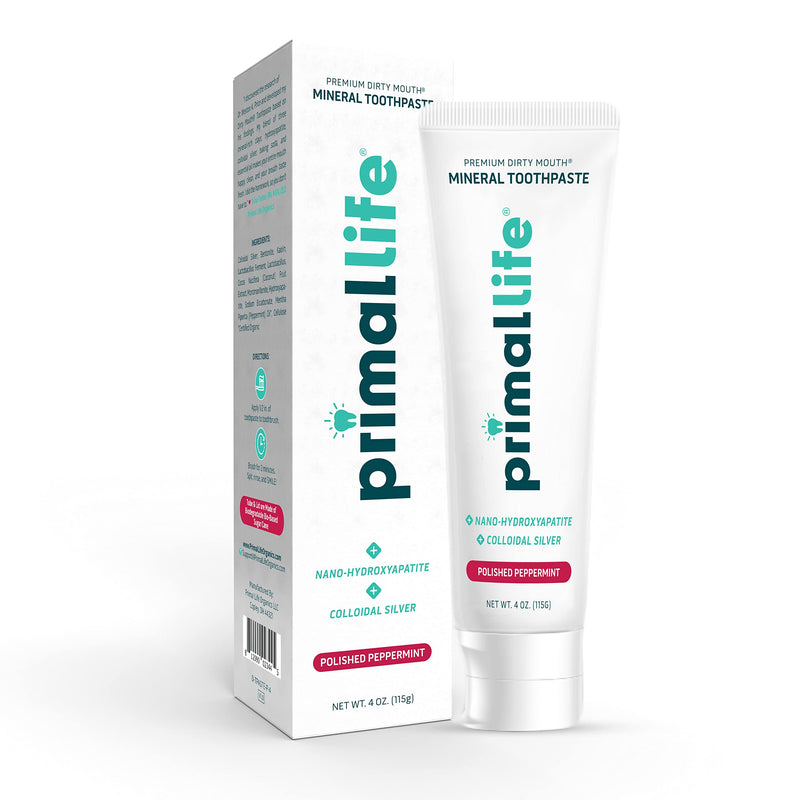 [Australia] - Primal Life Organics Premium Dirty Mouth Mineral Toothpaste - Nano-Hydroxyapatite, Colloidal Silver, Charcoal - Organic, All Natural Whitening Formula (Peppermint Flavor, 4 Oz) Peppermint 