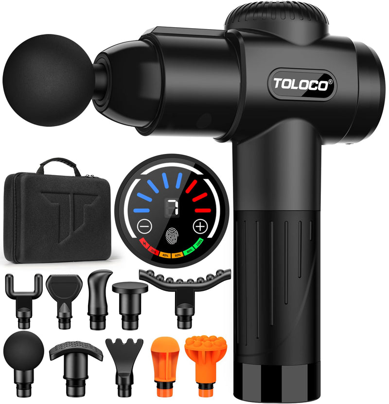 [Australia] - TOLOCO Massage Gun, Deep Tissue Back Massage for Athletes for Pain Relief, Percussion Massager with 10 Massages Heads & Silent Brushless Motor, Black 