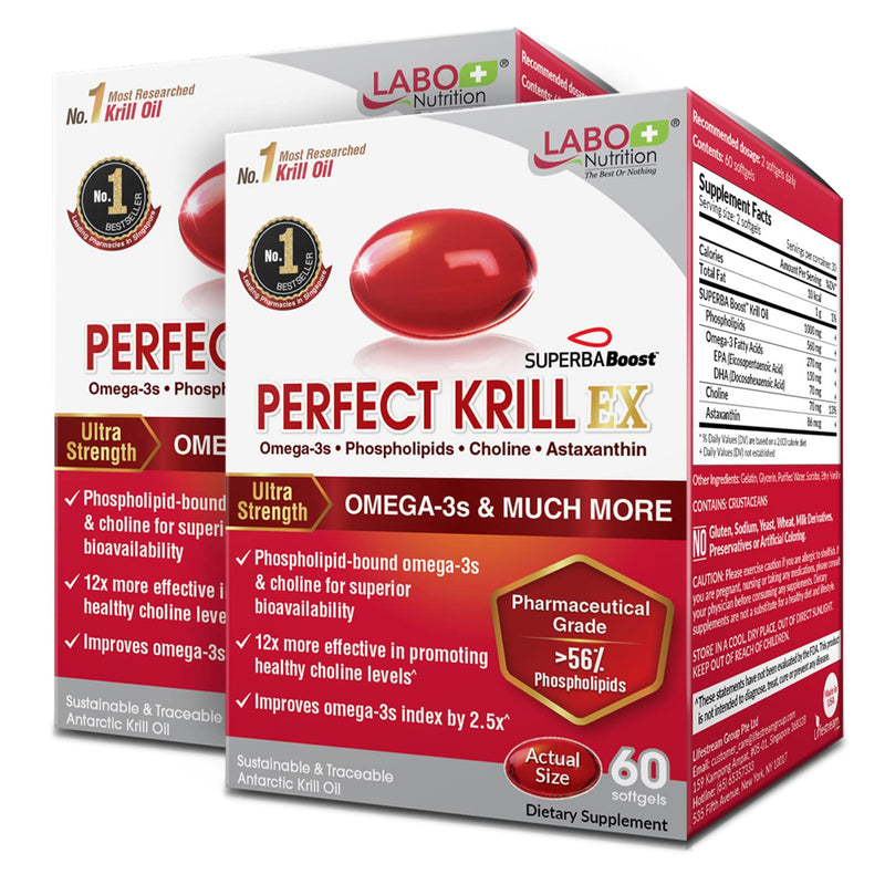 [Australia] - LABO Nutrition Perfect Krill EX, The Purest Ultra Strength Antarctic Krill Oil, Highest Phospholipids (>56%) with Choline & Astaxanthin, Omega 3, Heart & Joint Support, 100% Made In USA, 2x 60softgels 2 