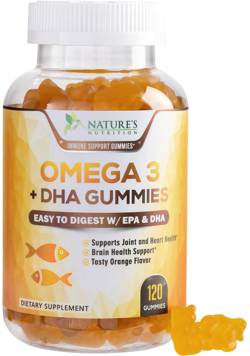 [Australia] - Omega 3 Fish Oil Gummies, Heart Healthy Omega 3 Gummy Supplement with High Absorption DHA & EPA, Extra Strength Joint & Brain Support, Omega 3 Fish Oil Nature's Vitamin, Orange Flavor - 120 Gummies 120 Count (Pack of 1) 