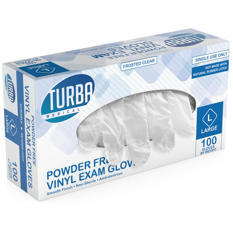 [Australia] - Disposable Vinyl Gloves, 100 Size Large Non Sterile, Powder Free, Latex Free - Examination Gloves, Cleaning Supplies, Kitchen and Food Safe - Ambidextrous - by Turba 