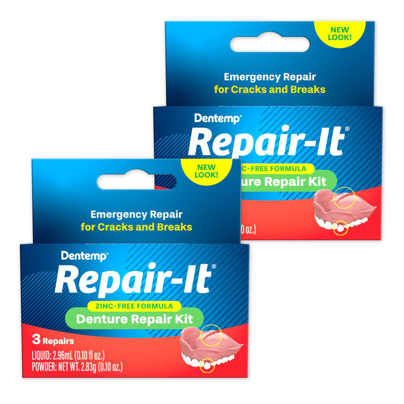 [Australia] - Dentemp Repair Kit - Repair-It Advanced Formula Denture Repair Kit (Pack of 2) - Repairs Broken Dentures, Mends Cracks and Replace Loose Teeth 3 Count (Pack of 2) 