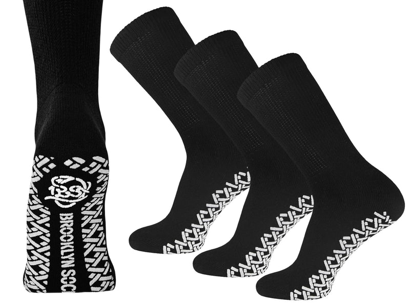 [Australia] - Non-Skid Cotton Diabetic Neuropathy Crew Socks, Non-Binding Traction Control Multipack 13-15 Black - 3 Pairs 