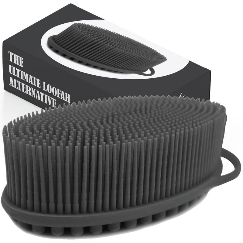 [Australia] - Avilana Exfoliating Silicone Body Scrubber Shower Brush- Hygienic Shower Loofah Sponge Alternative for Deep Clean & Soft Skin - Silicone Body Brush and Silver Infused Silicone Body Brush Dark Gray 
