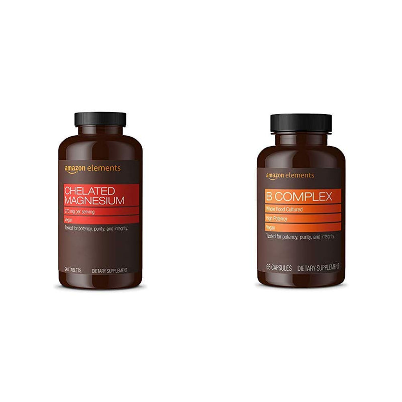 Amazon Elements Chelated Magnesium Glycinate (240 Tablets) and Amazon Elements B Complex (65 Capsules)