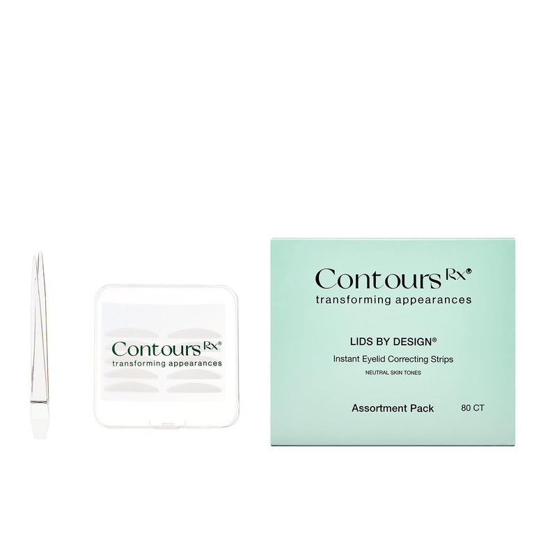 [Australia] - Contours Rx Lids By Design - Medical Grade Eyelid Correcting Strips for Heavy, Hooded, & Droopy Lids - Transparent, Anti-Aging, and Hypoallergenic Eyelid Tape - (4mm - 7mm) Assortment Pack, 80ct 