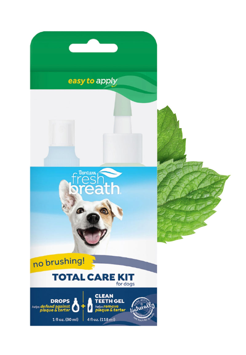 TropiClean Fresh Breath No Brush Total Care Kit | Dog Dental Hygiene| Dog Teeth Cleaning Made Easy | Water Additive No Brushing Toothpaste for Dogs - PawsPlanet Australia