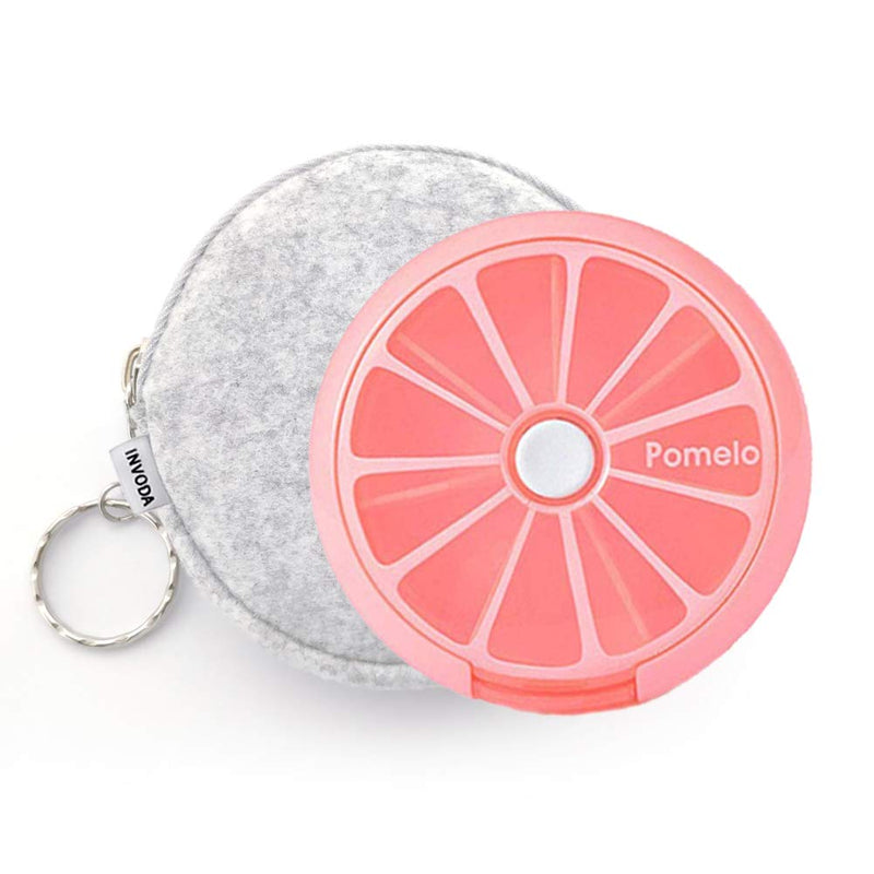 Weekly Pill Organizer 7 Day 3 Times a Day INVODA Large Daily Pill Cases for Pills Vitamin Fish Oil Supplements Container (Pomelo+Light Grey Bag) Pink+bag