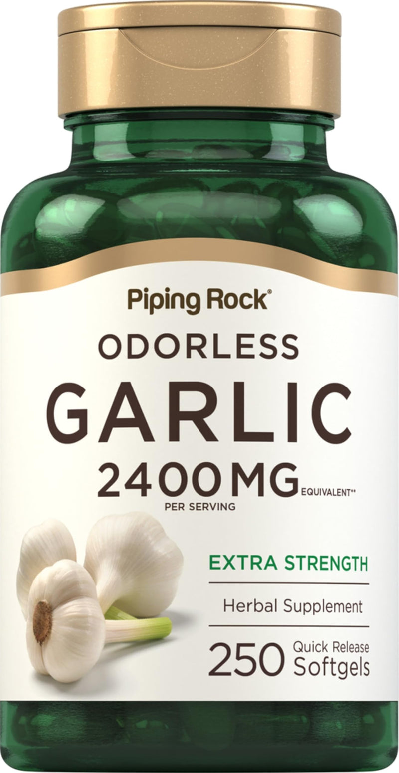 [Australia] - Piping Rock Odorless Garlic Softgel Capsules | 2400mg | 250 Pills | High Potency Extract | Herbal Supplement | Non-GMO, Gluten Free 