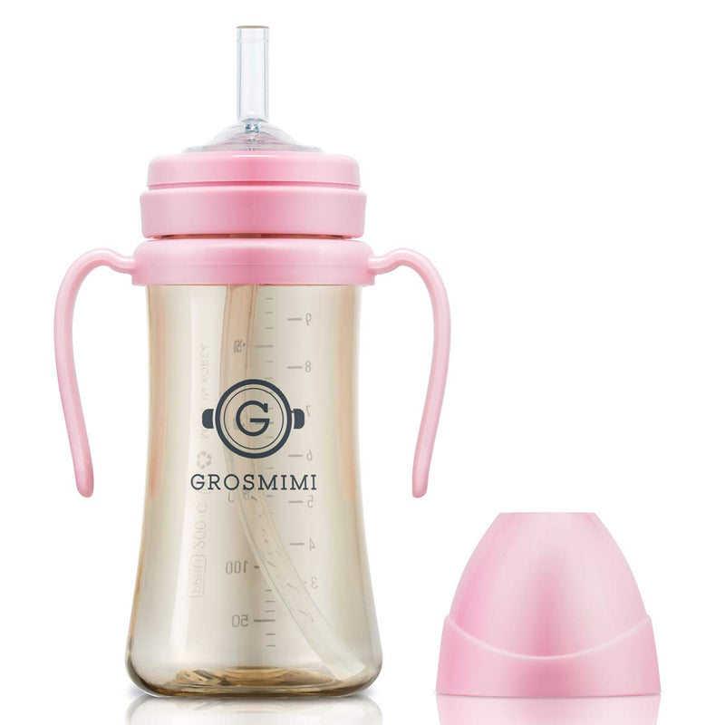 [Australia] - GROSMIMI Spill Proof no Spill Magic Sippy Cup with Straw with Handle for Baby and Toddlers, Customizable, PPSU, BPA Free 10 oz (Pink) Pink 