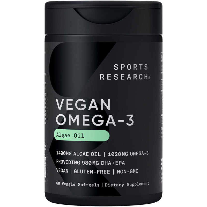 Sports Research® Vegan Omega-3 Algae Oil 1040mg, 60 Count Plantgels™ | Triglyceride Form EPA & DHA - Vegan, Non-GMO, Carrageenan-Free Softgel