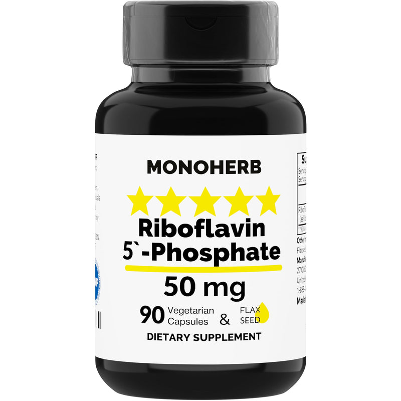 MONOHERB Riboflavin 5'-Phosphate 50 mg - 90 Vegetarian Capsules - Bioactive Vitamin B2 - Made in USA 90 Count (Pack of 1)
