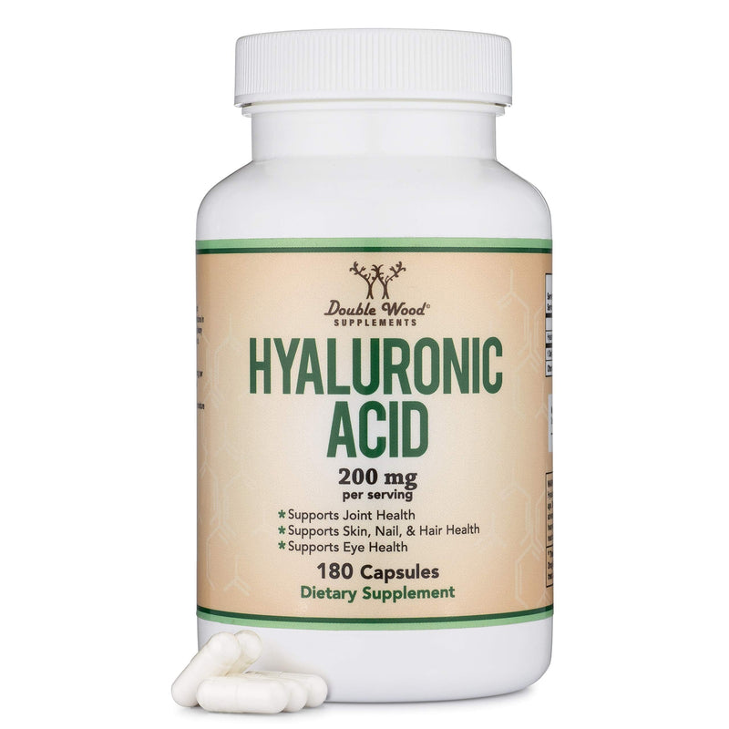 [Australia] - Hyaluronic Acid Supplements -180 Capsules (Enhances Effects of Hyaluronic Acid Serum for Face) 200mg Per Serving for Skin and Face Aging Support (Acido Hialuronico) Gluten Free by Double Wood 