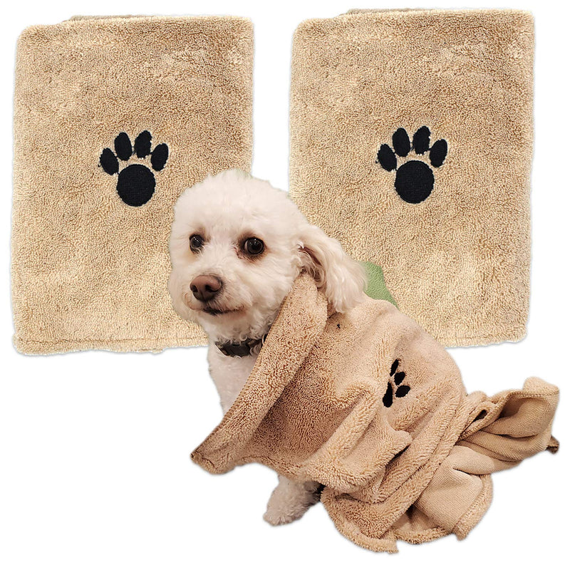 Zelica Dog Bath Drying Towels | Super Absorbent Shower Towels for Small Pet Dogs | Cute Light Brown Dog Towel | 34” x 25” (2 Pack) - PawsPlanet Australia
