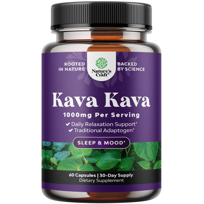 [Australia] - Kava Kava Root Extract Supplement 1000mg - Fast Acting Herbal Support with Kavalactones for Balanced Mood - Relax Calming Capsules for Stress Relief & Better Sleep - 30 Servings Capsule 60 Count (Pack of 1) 