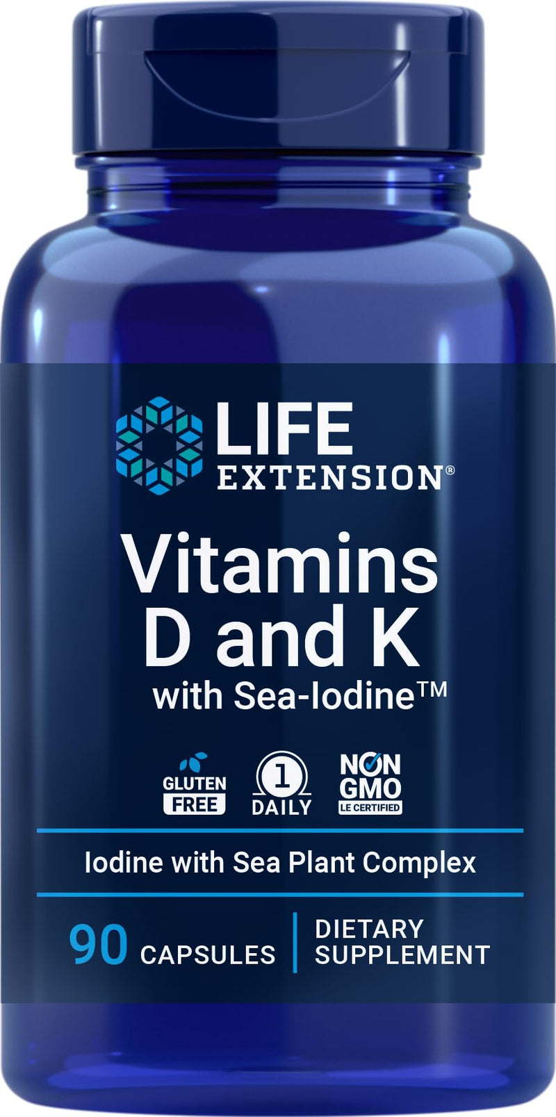 Life Extension Vitamins D and K with Sea-Iodine, 90 Capsules 90 Count (Pack of 1)